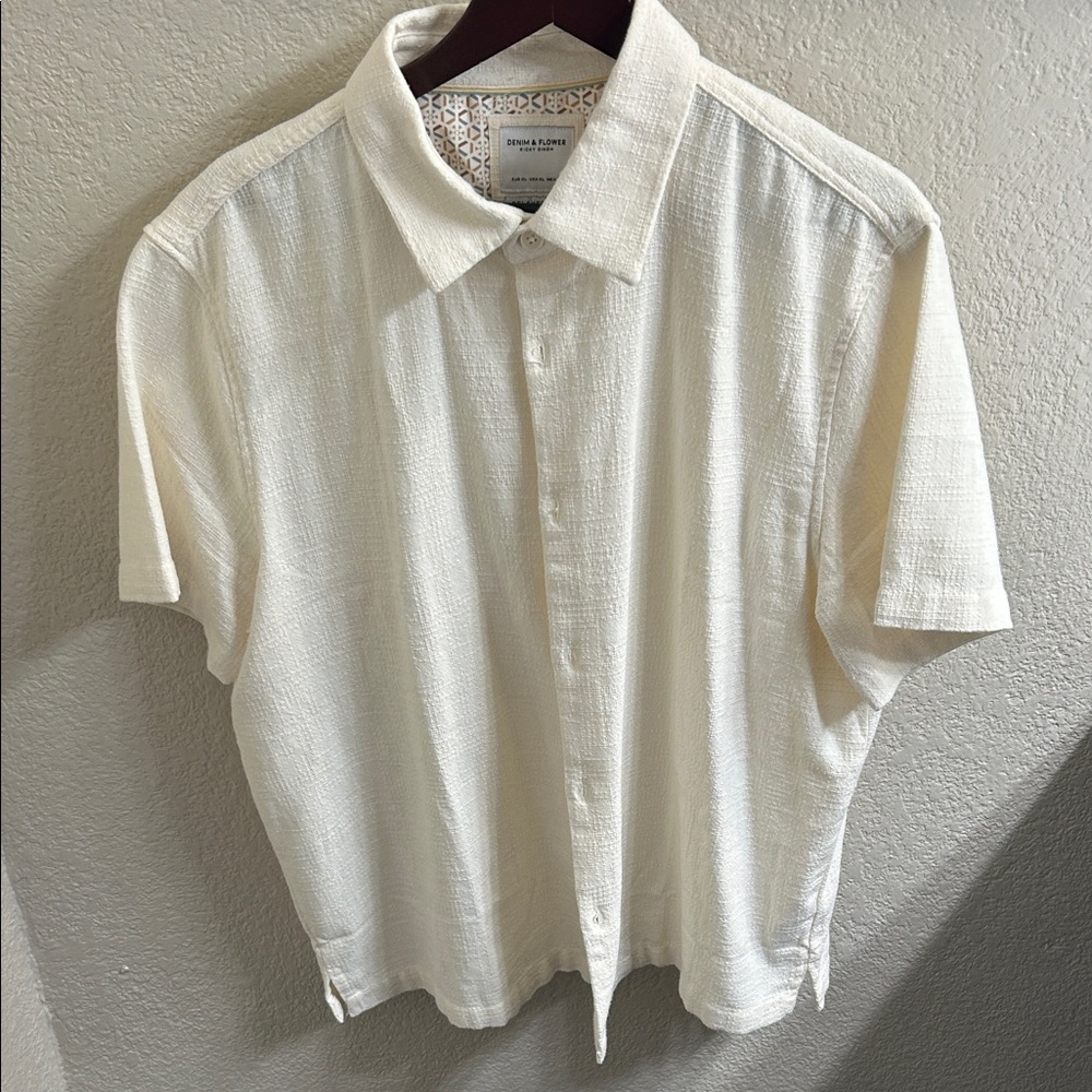Denim & Flower Men's Cream Casual Button Down Shirt